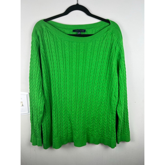 TOMMY HILFIGER Sweaters - Tommy Hilfiger Women's XL Cable Knit Sweater Bright Green 100% Cotton Crewneck